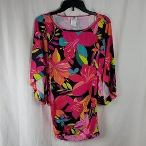 Trina Turk Women's Small Pink & Orange Solar Floral Swim Cover Up